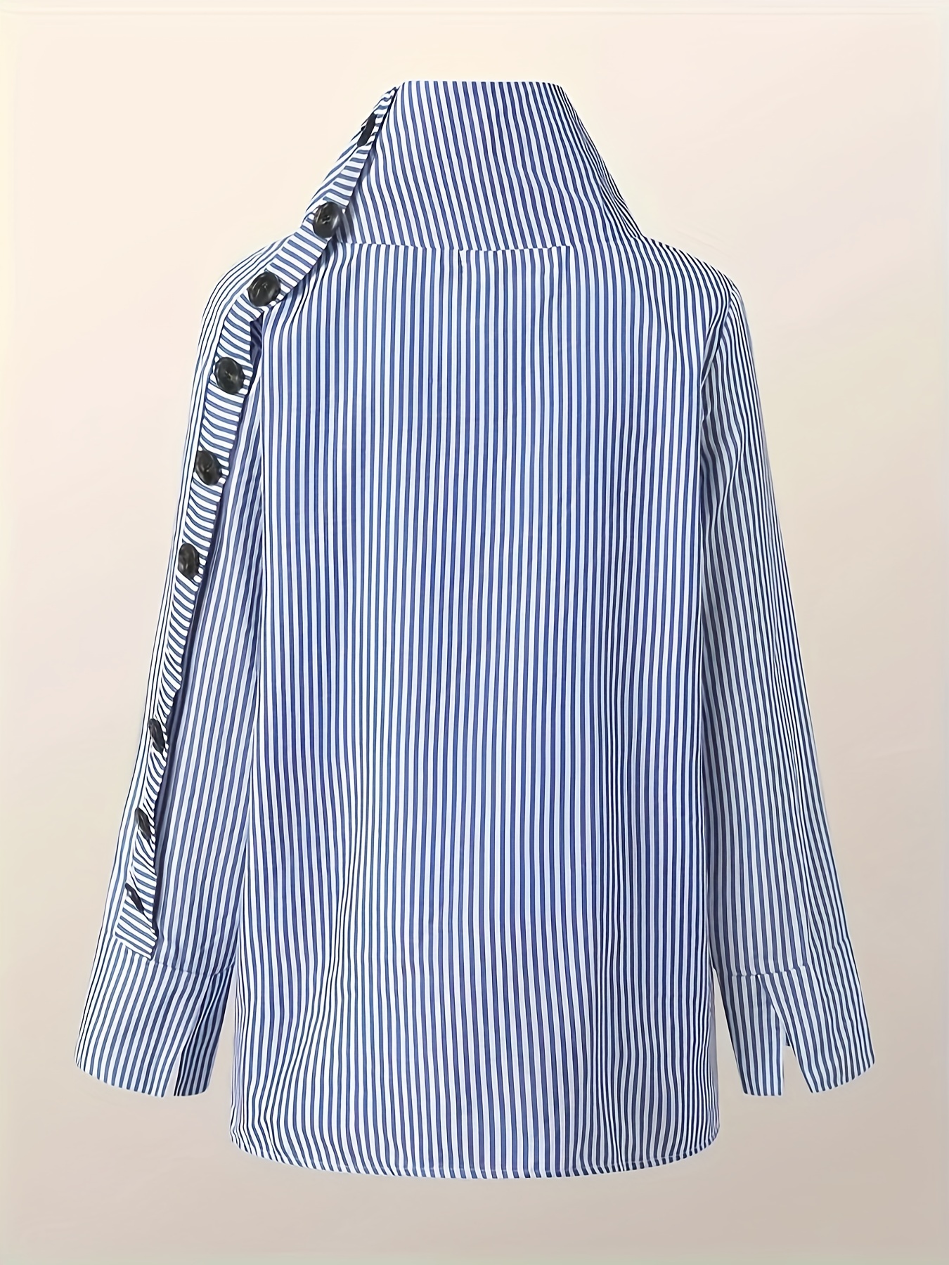 stripe print button decor blouse casual long sleeve blouse for spring fall womens clothing details 1