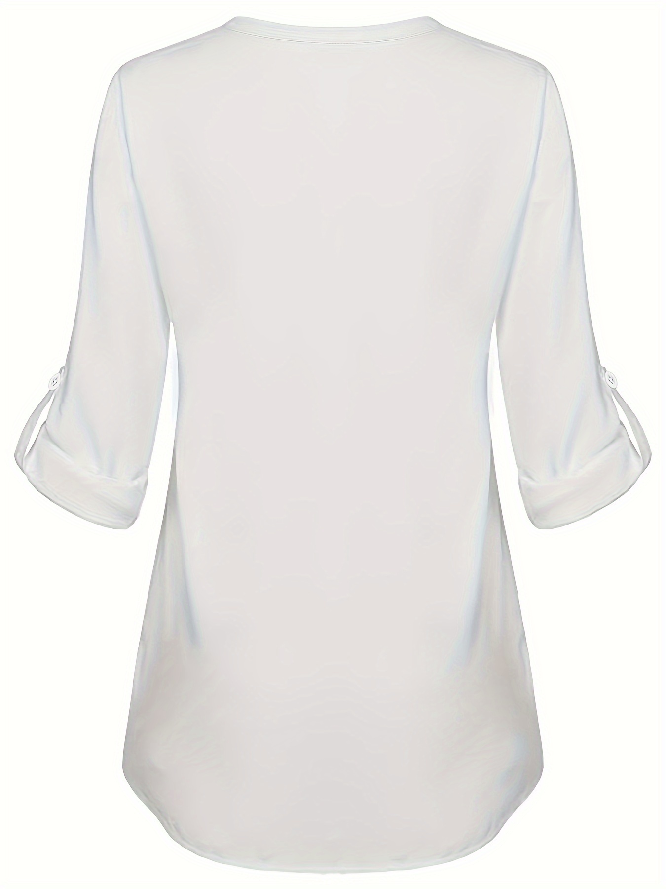 solid color notch neck blouse casual long sleeve blouse for spring fall womens clothing details 8