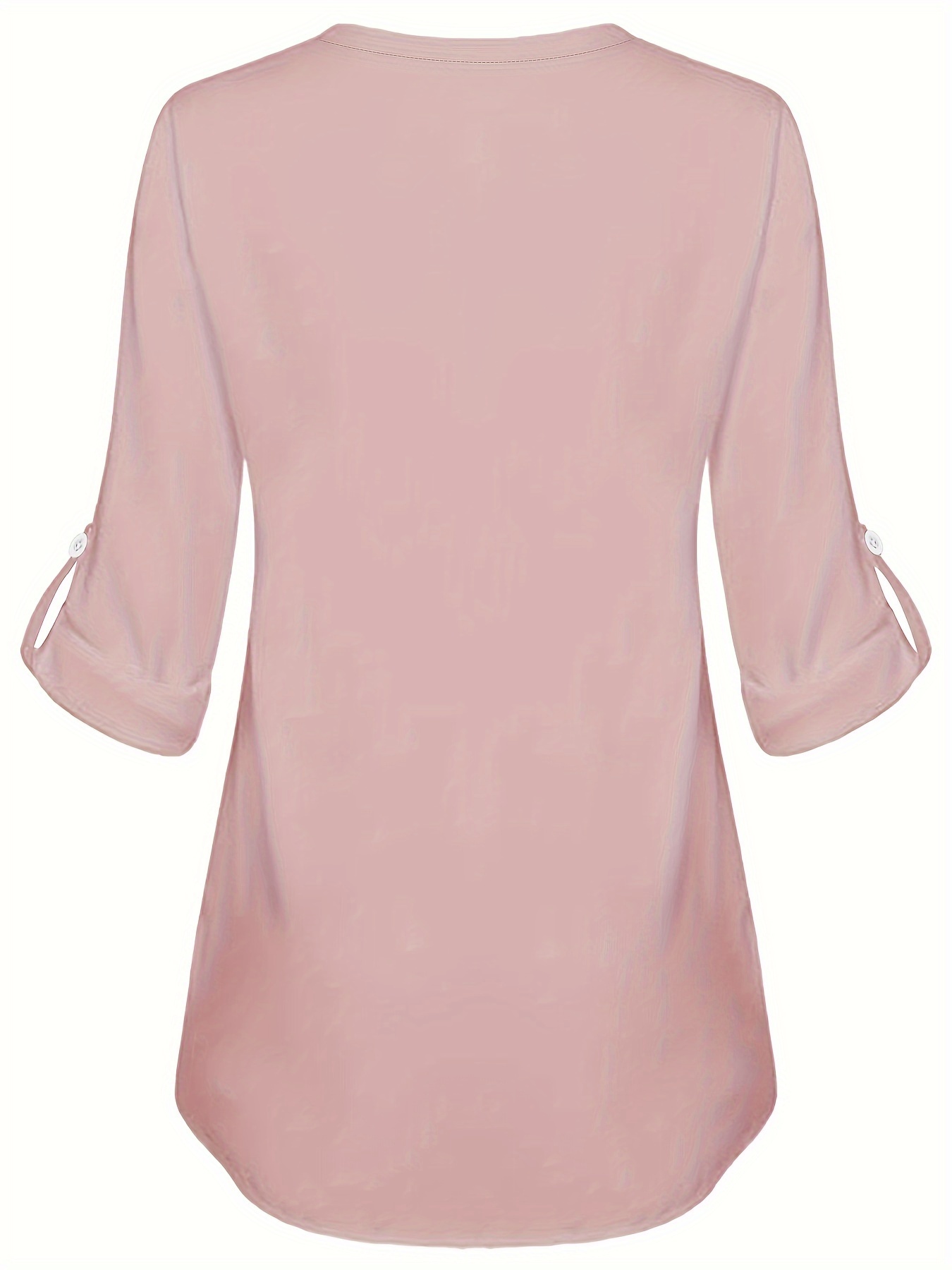 solid color notch neck blouse casual long sleeve blouse for spring fall womens clothing details 22