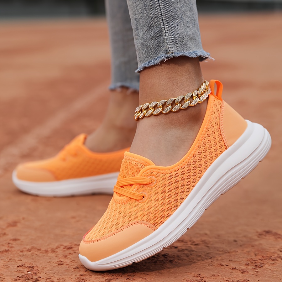 womens solid color mesh sneakers lace up soft sole lightweight casual shoes low top walking comfy shoes details 1