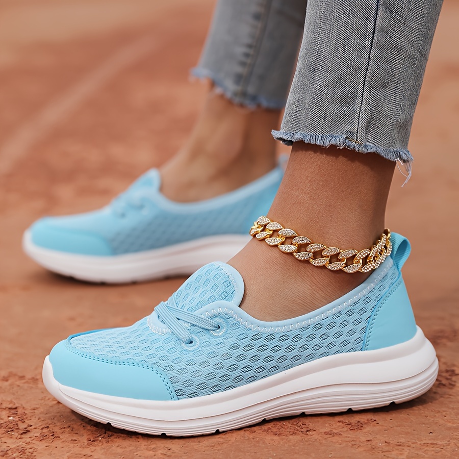 womens solid color mesh sneakers lace up soft sole lightweight casual shoes low top walking comfy shoes details 2
