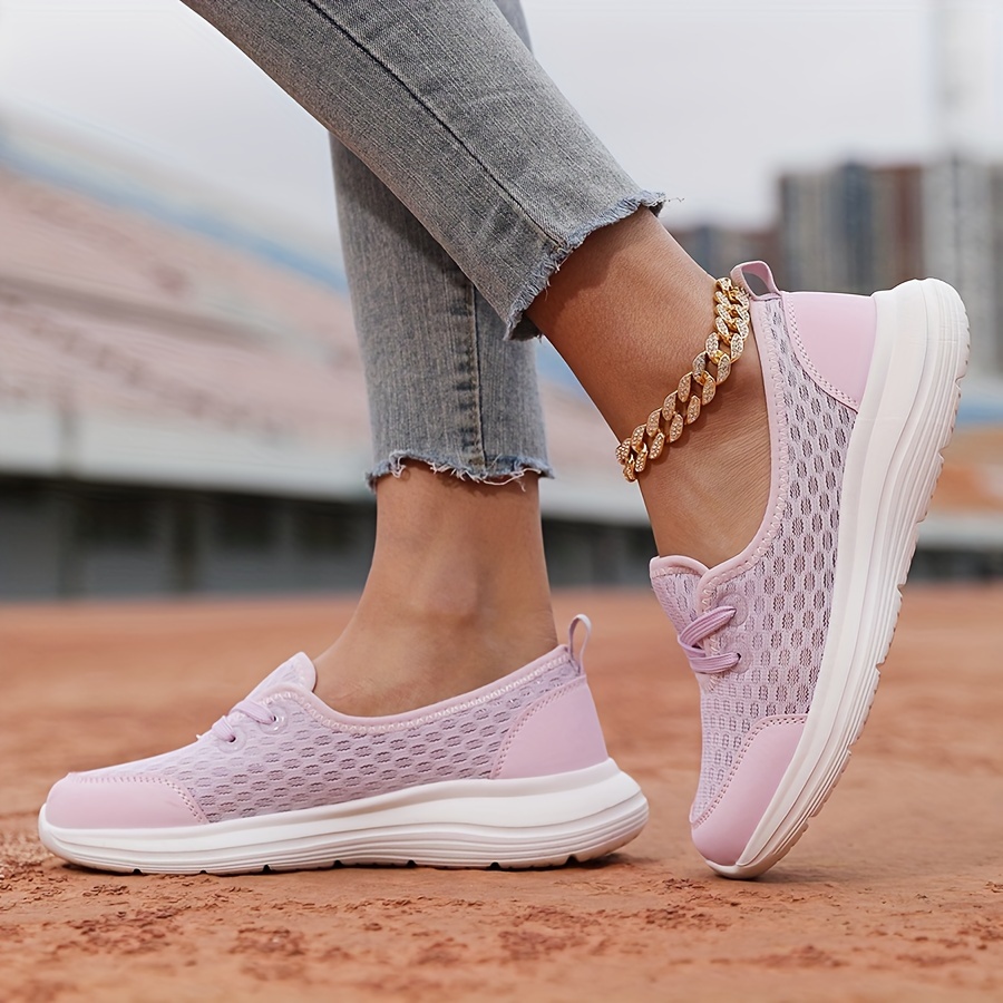 womens solid color mesh sneakers lace up soft sole lightweight casual shoes low top walking comfy shoes details 3