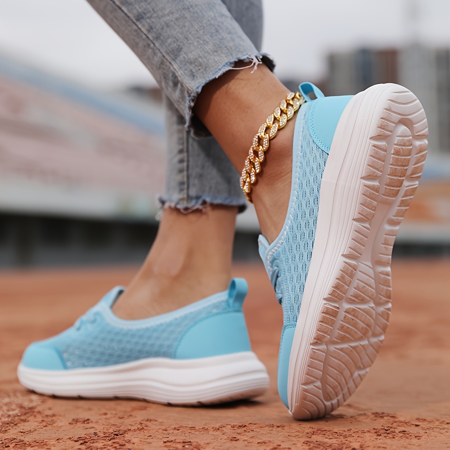 womens solid color mesh sneakers lace up soft sole lightweight casual shoes low top walking comfy shoes details 4