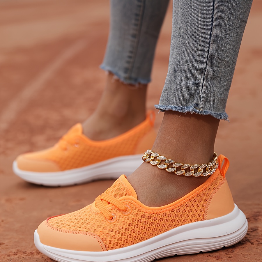 womens solid color mesh sneakers lace up soft sole lightweight casual shoes low top walking comfy shoes details 5