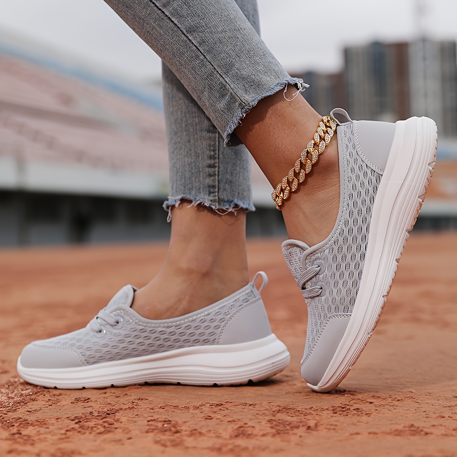 womens solid color mesh sneakers lace up soft sole lightweight casual shoes low top walking comfy shoes details 6
