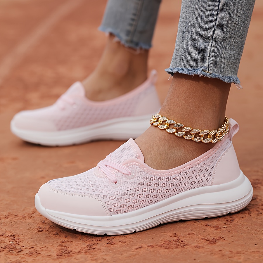 womens solid color mesh sneakers lace up soft sole lightweight casual shoes low top walking comfy shoes details 7