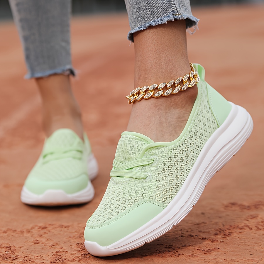 womens solid color mesh sneakers lace up soft sole lightweight casual shoes low top walking comfy shoes details 8